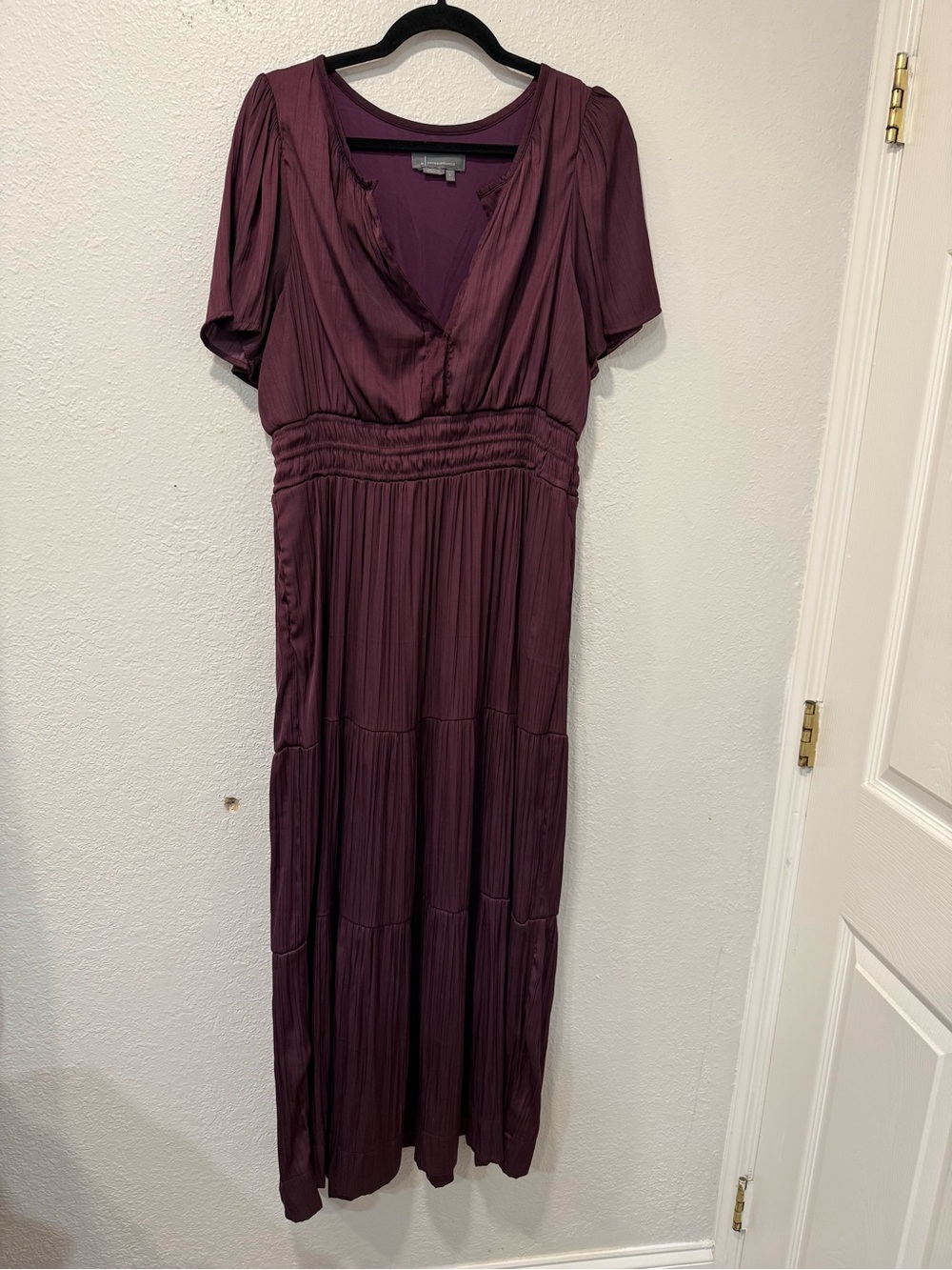 By Anthropologie plum or wine color, tiered, silk maxi dress Sz large